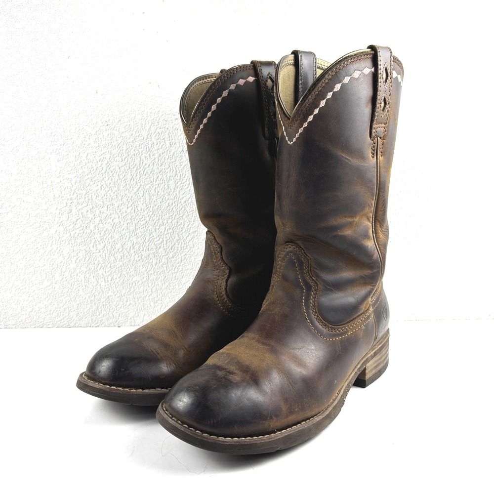 Ariat Women's Unbridled Roper Western Boots 9B Brown Leather Pink Western Rodeo